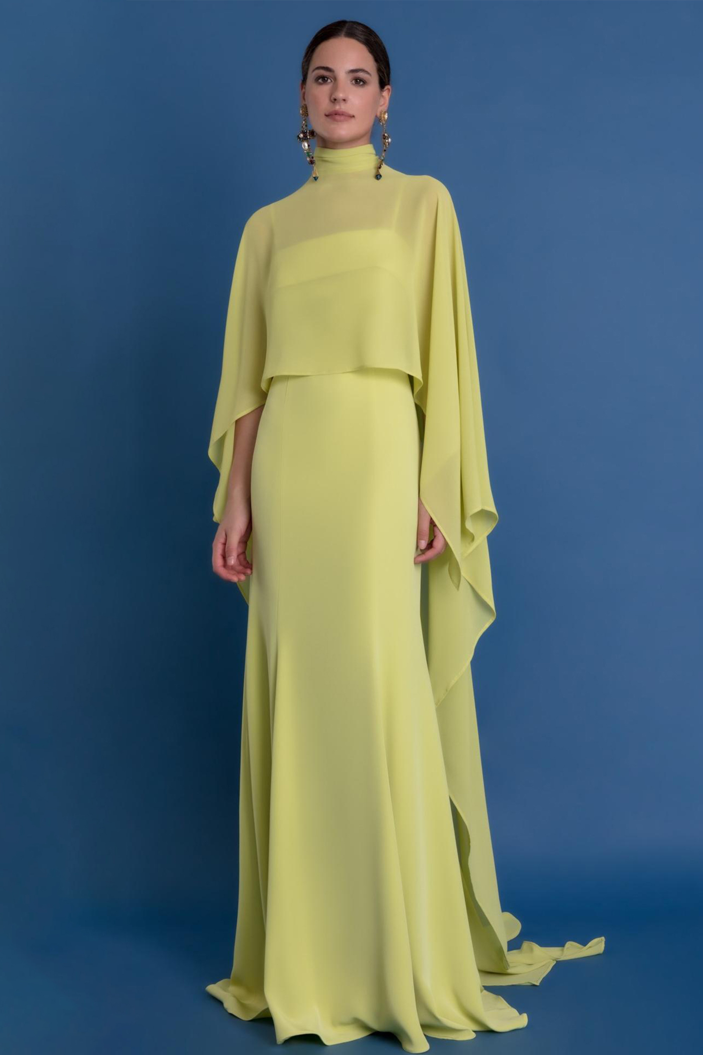 Slip Satin Maxi Dress With Chiffon Cape