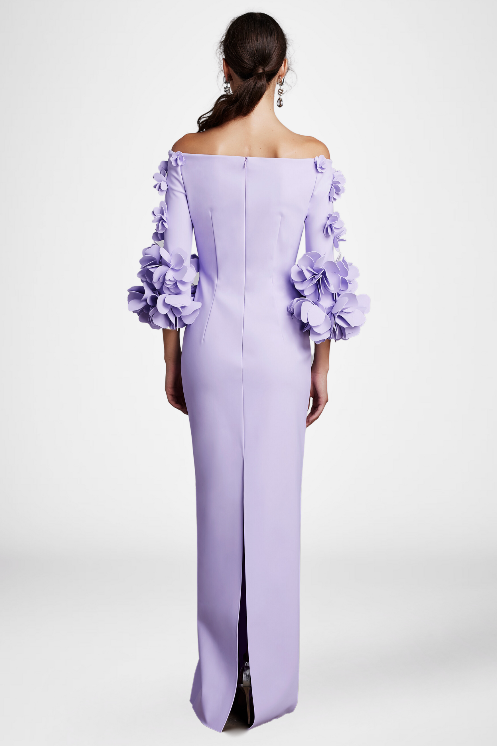 Solid 3D Flower One-Shoulder Maxi Dress