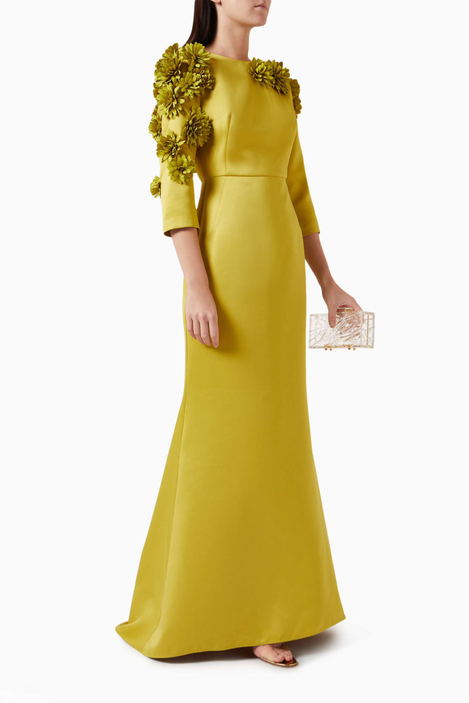 3D Flower Satin Maxi Dress With Belt