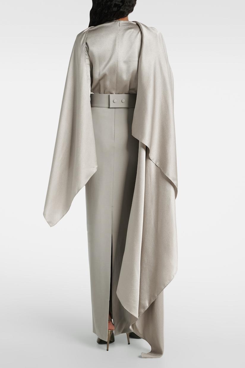 Satin Cape Sleeve Top & High Waist Slit Midi Skirt Set