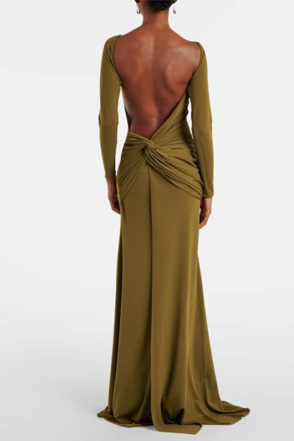 Jersey Backless Knotted Maxi Dress