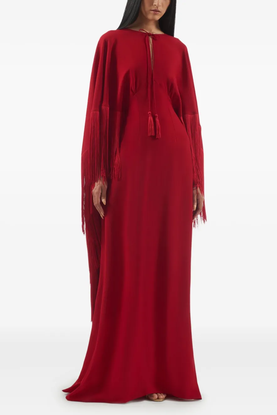 Solid Tie-Up Tassel Cape Sleeve Maxi Dress