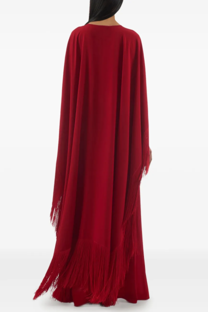 Solid Tie-Up Tassel Cape Sleeve Maxi Dress