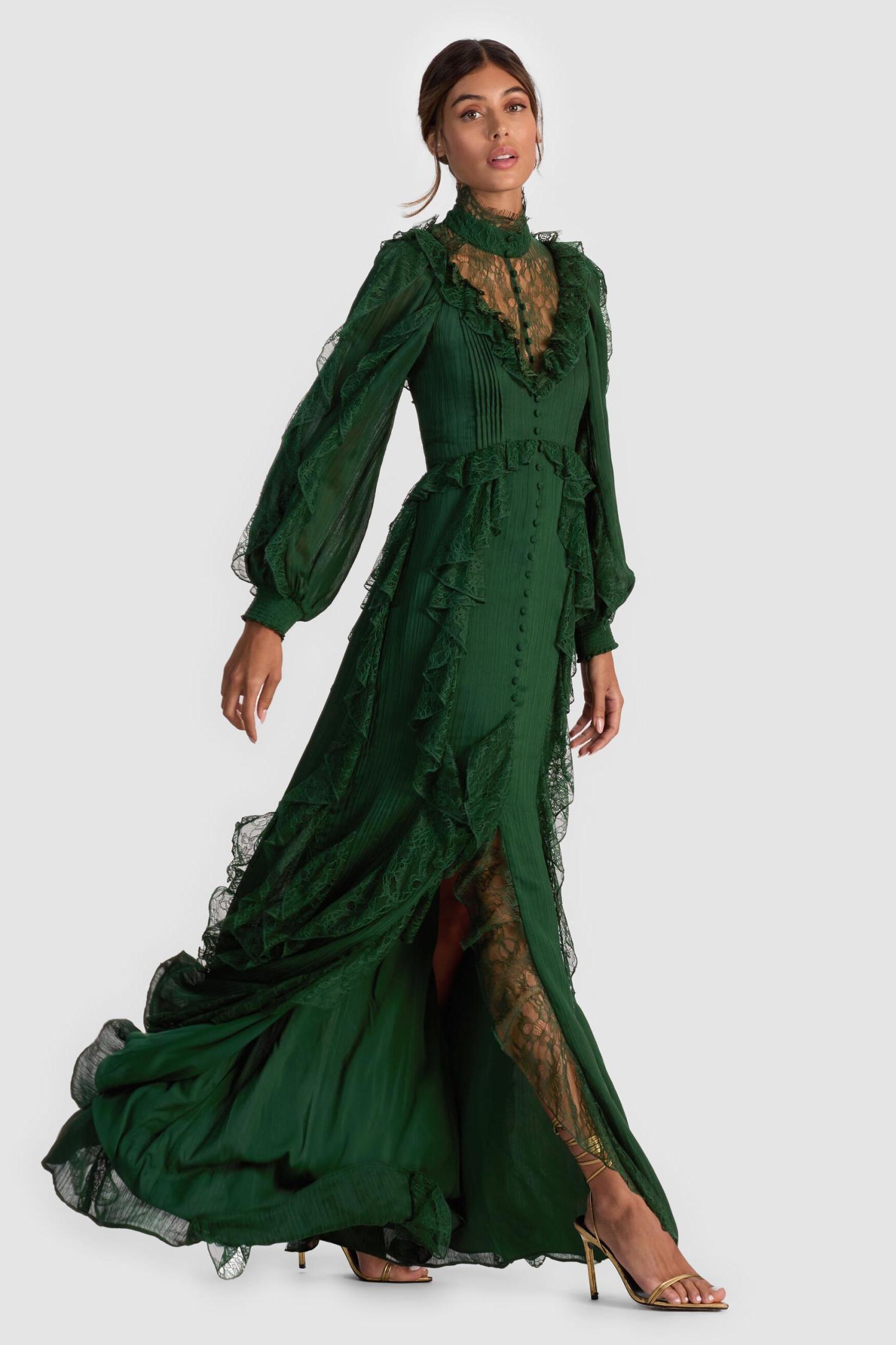 Lace Splicing Chiffon Maxi Dress