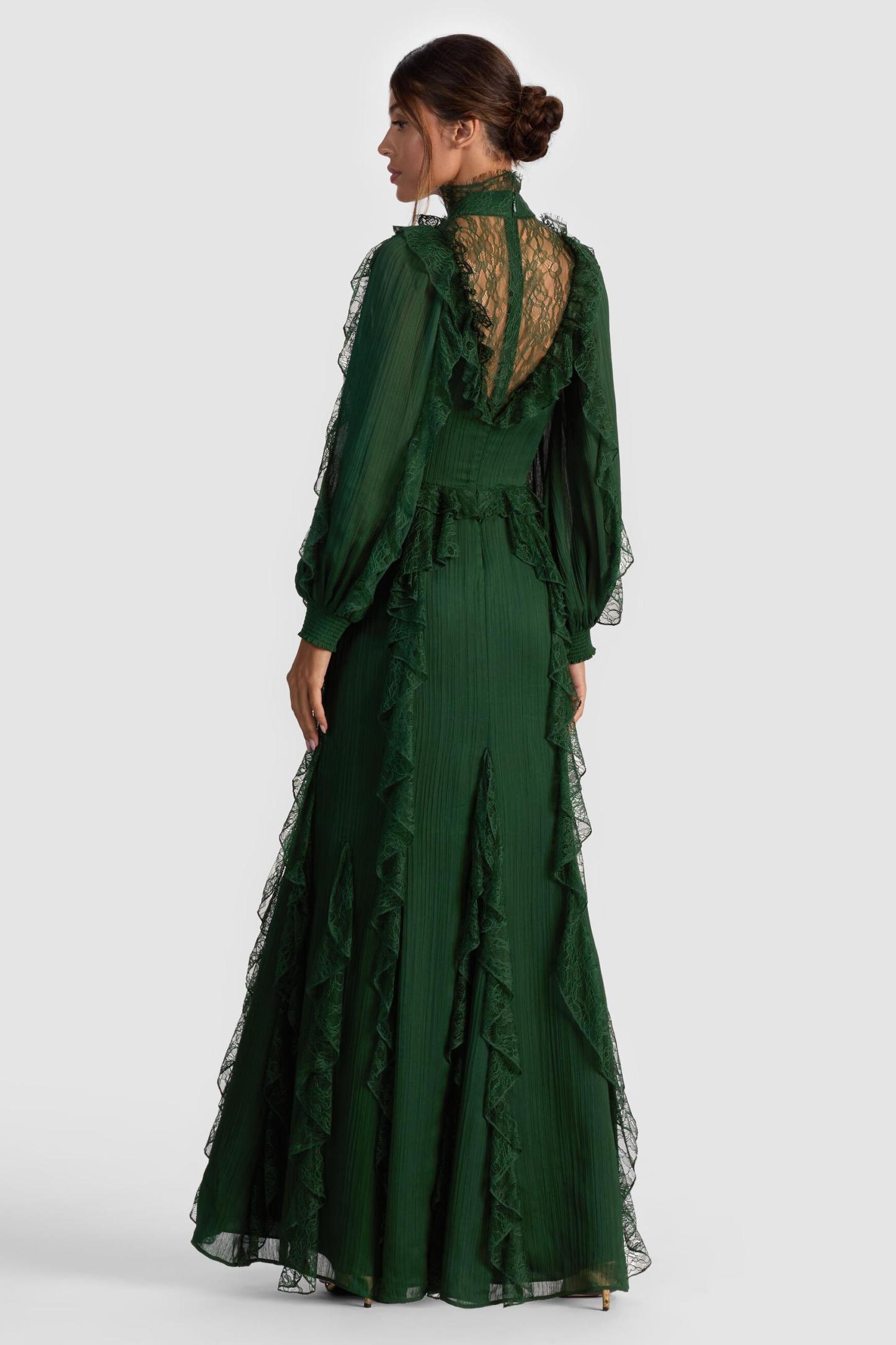 Lace Splicing Chiffon Maxi Dress