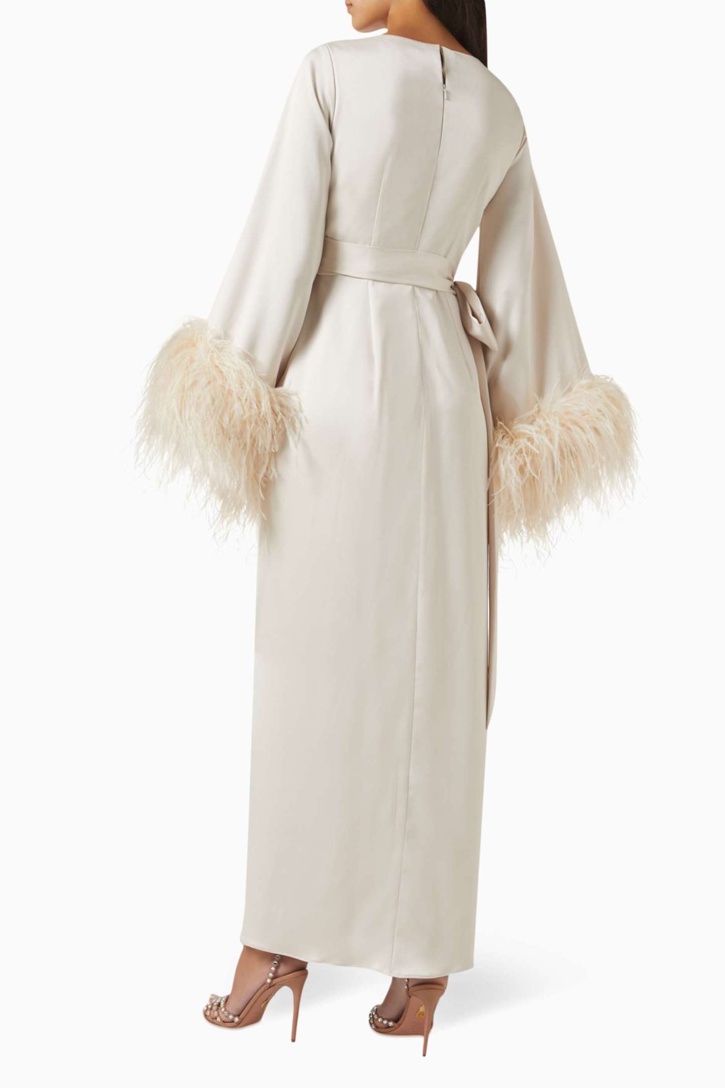 Feather Lace-Up Pleated Maxi Dress