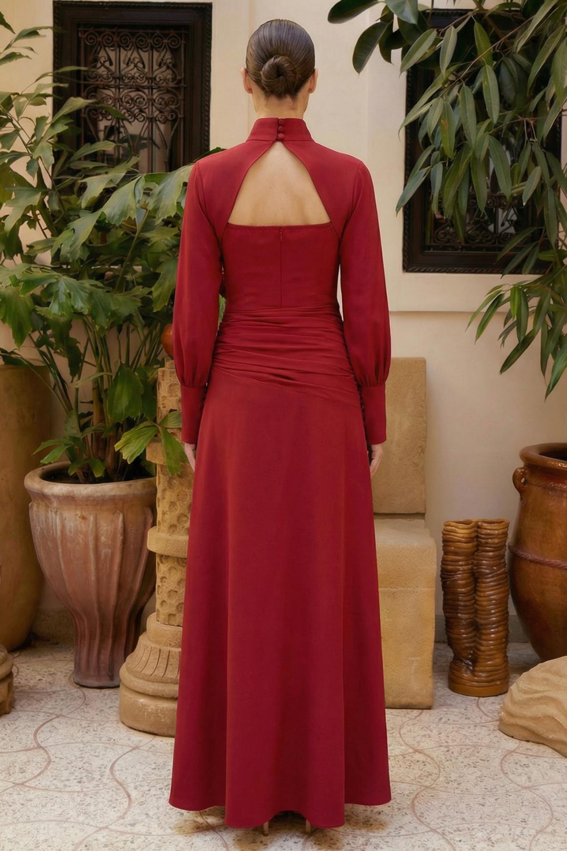 3D Flower Ruched Maxi Dress With Cape