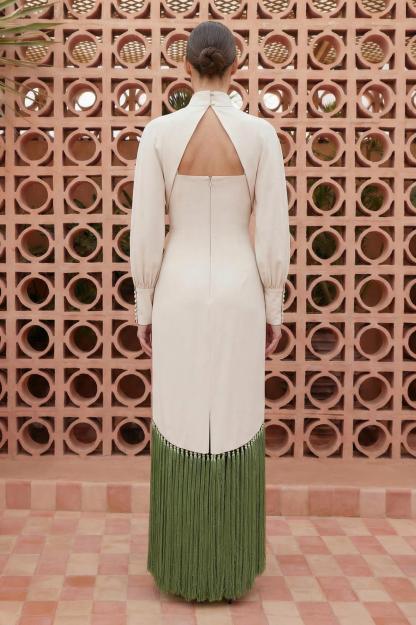 Tassel Slip Midi Dress With Cape