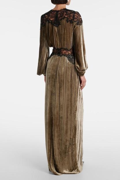 Velvet Splicing Lace Maxi Dress