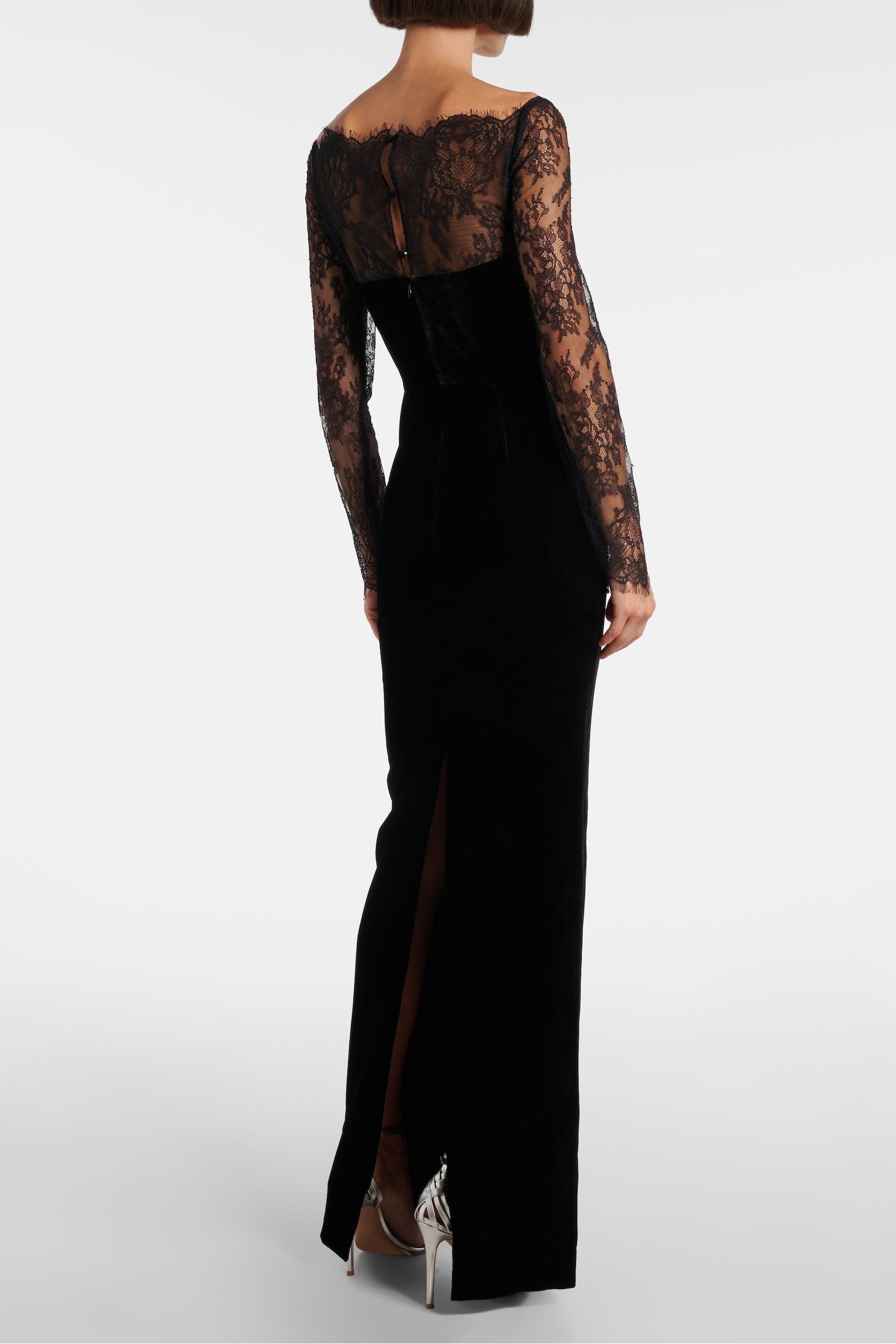 Velvet Splicing Lace Maxi Dress