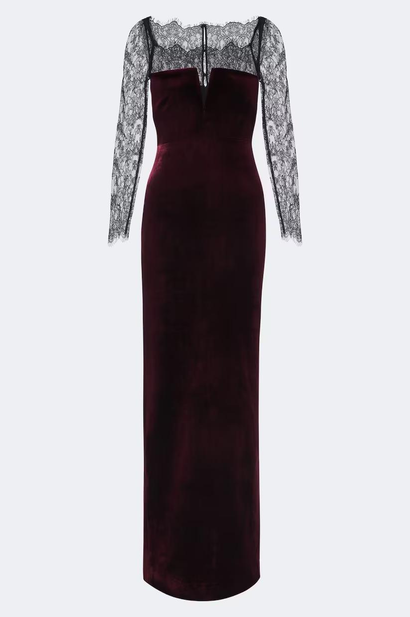 Velvet Splicing Lace Maxi Dress