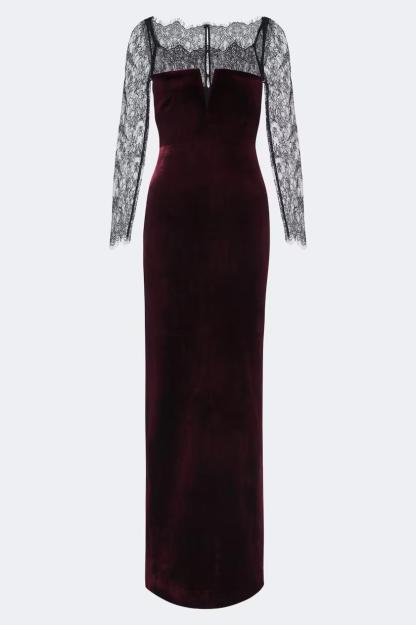 Velvet Splicing Lace Maxi Dress