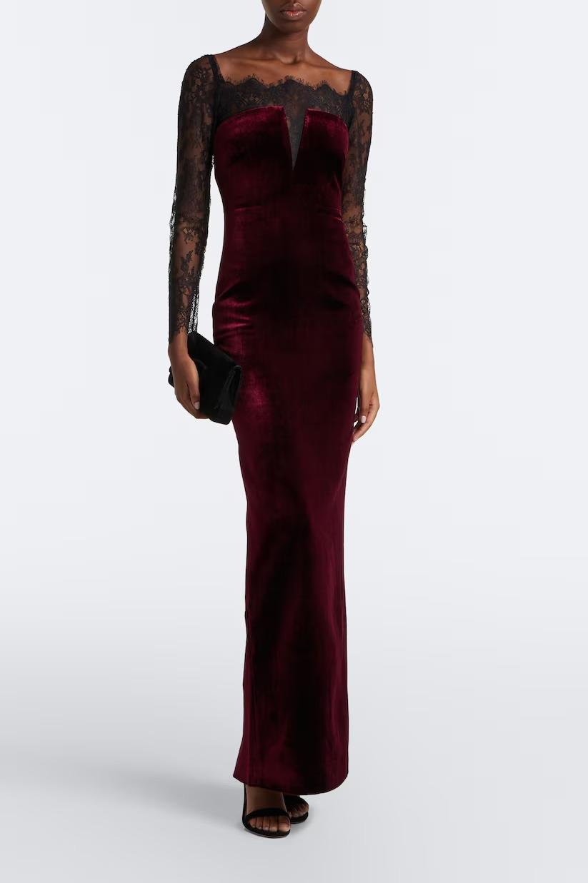 Velvet Splicing Lace Maxi Dress