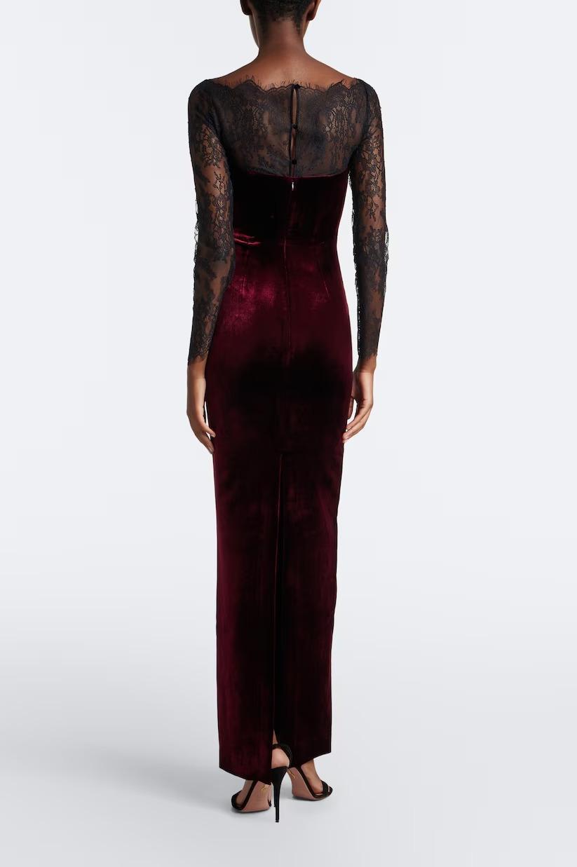 Velvet Splicing Lace Maxi Dress