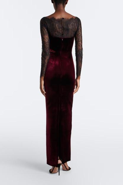 Velvet Splicing Lace Maxi Dress