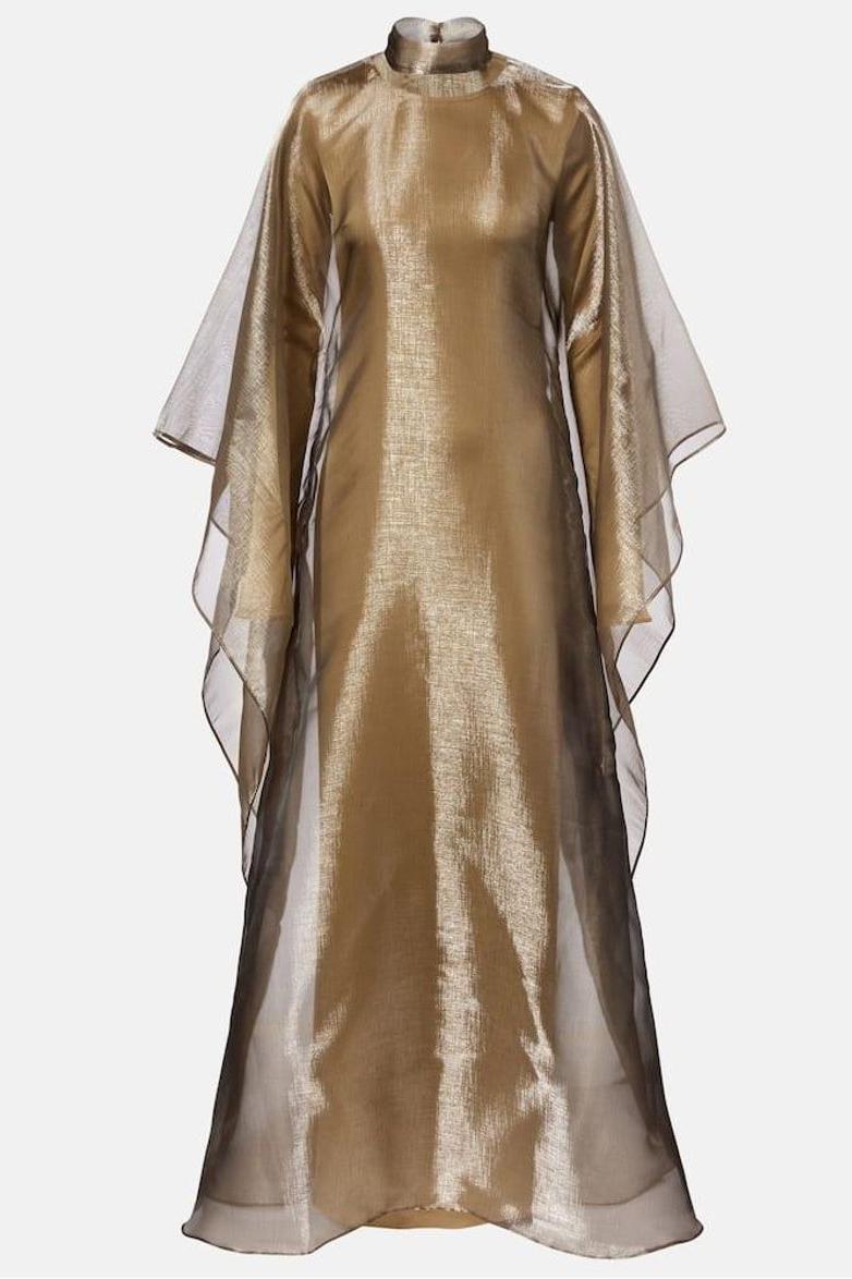 Organza Stand Colllar Maxi Dress With Cape