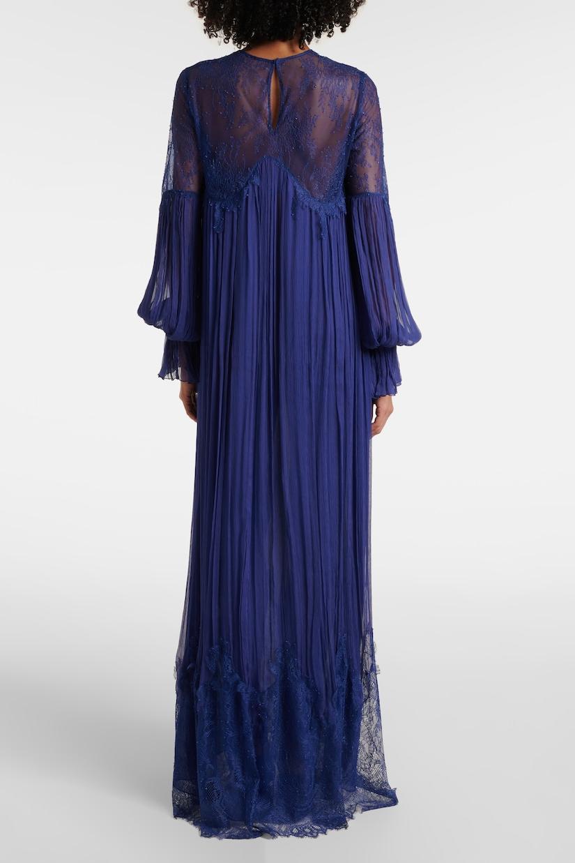 Chiffon Splicing Lace Lantern Sleeve Maxi Dress