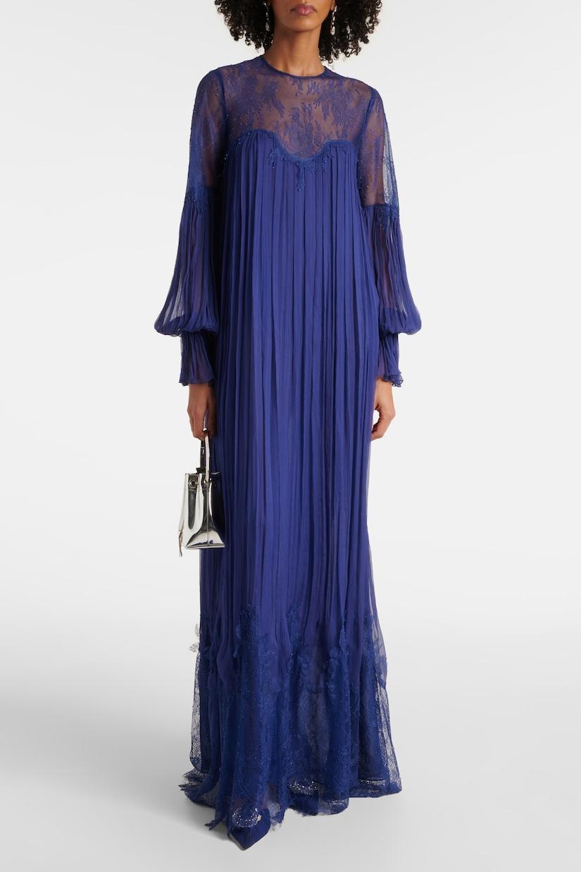 Chiffon Splicing Lace Lantern Sleeve Maxi Dress