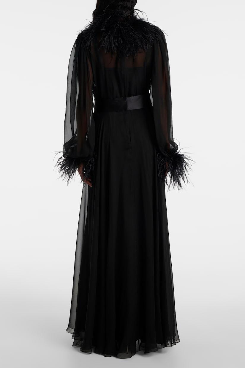 Chiffon Splicing Feather See-Through Maxi Dress