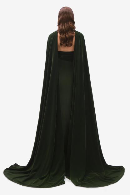 Off-Shoulder Slit Maxi Dress With Velvet Cape