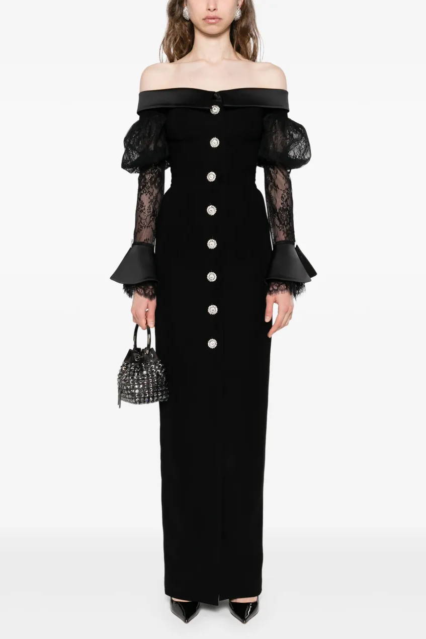 Lace See-Through Off-Shoulder Maxi Dress