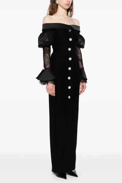 Lace See-Through Off-Shoulder Maxi Dress