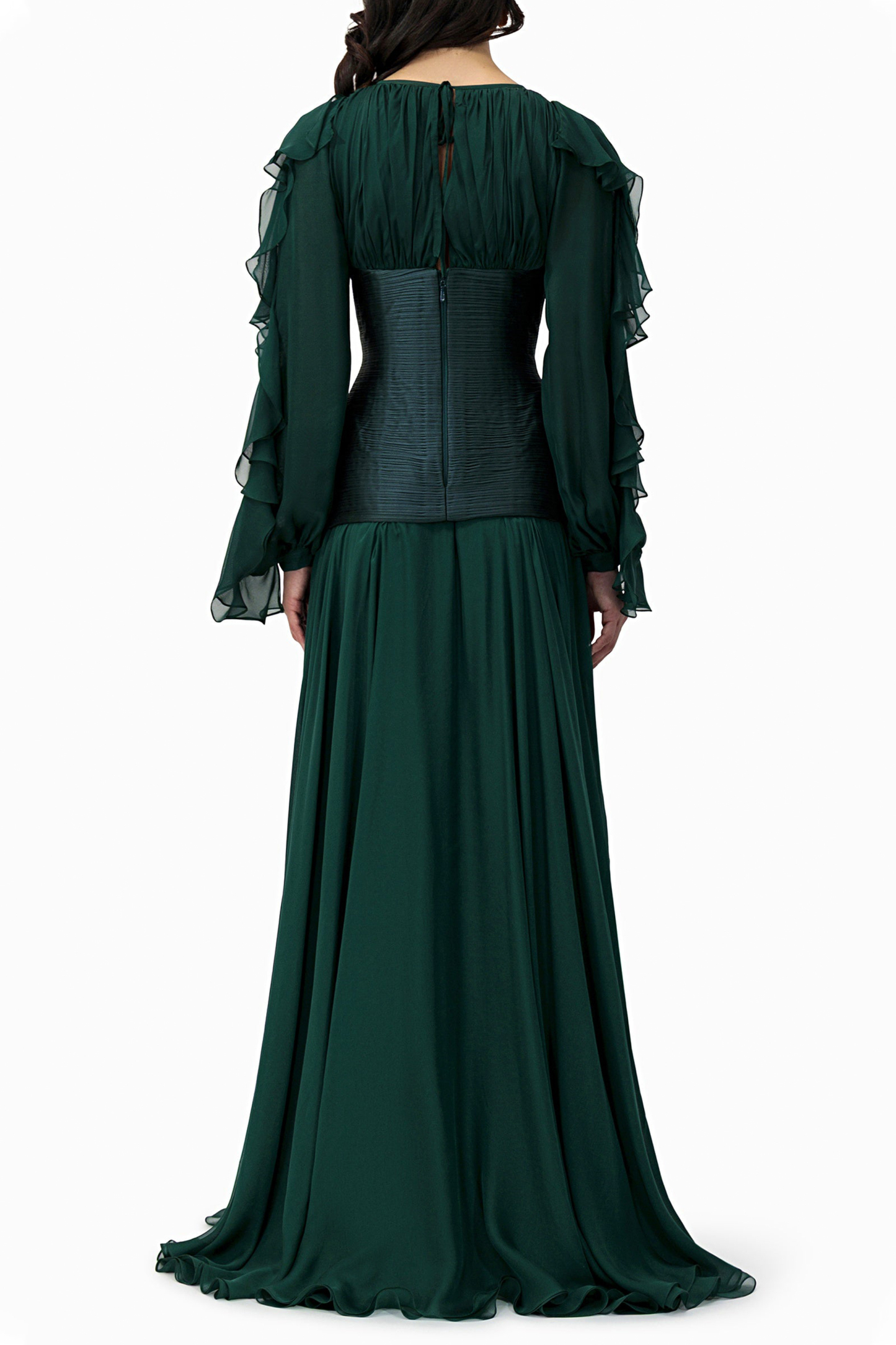 Chiffon Ruched Ruffle Maxi Dress