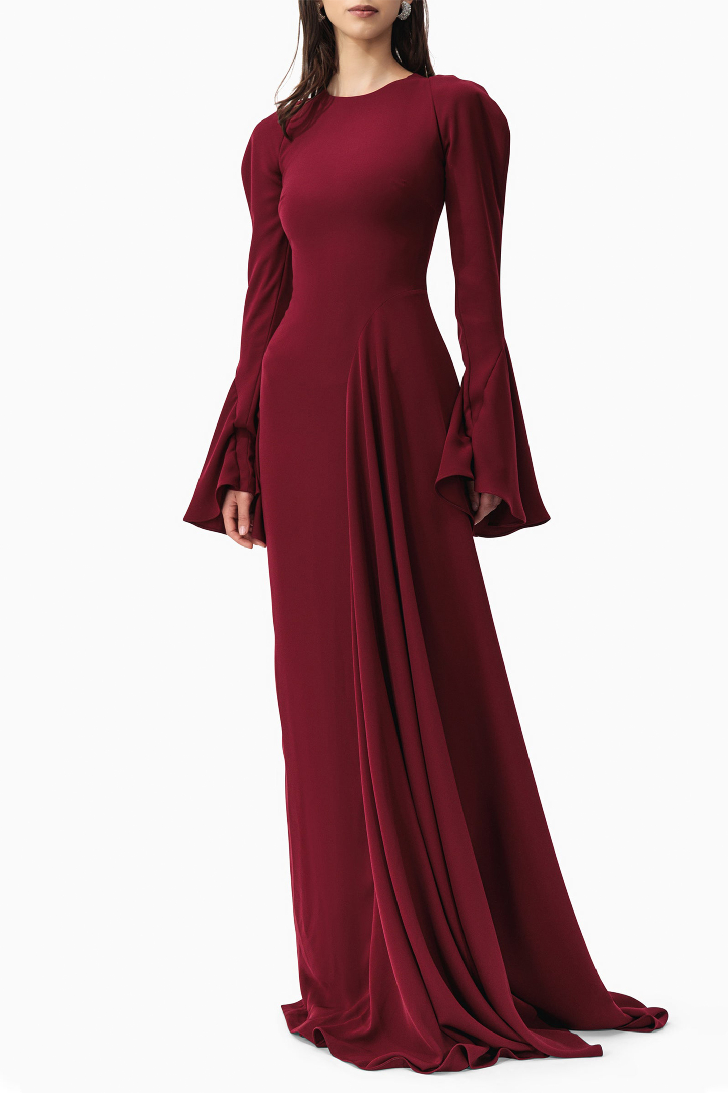 Solid Ruffle Long Sleeve Maxi Dress