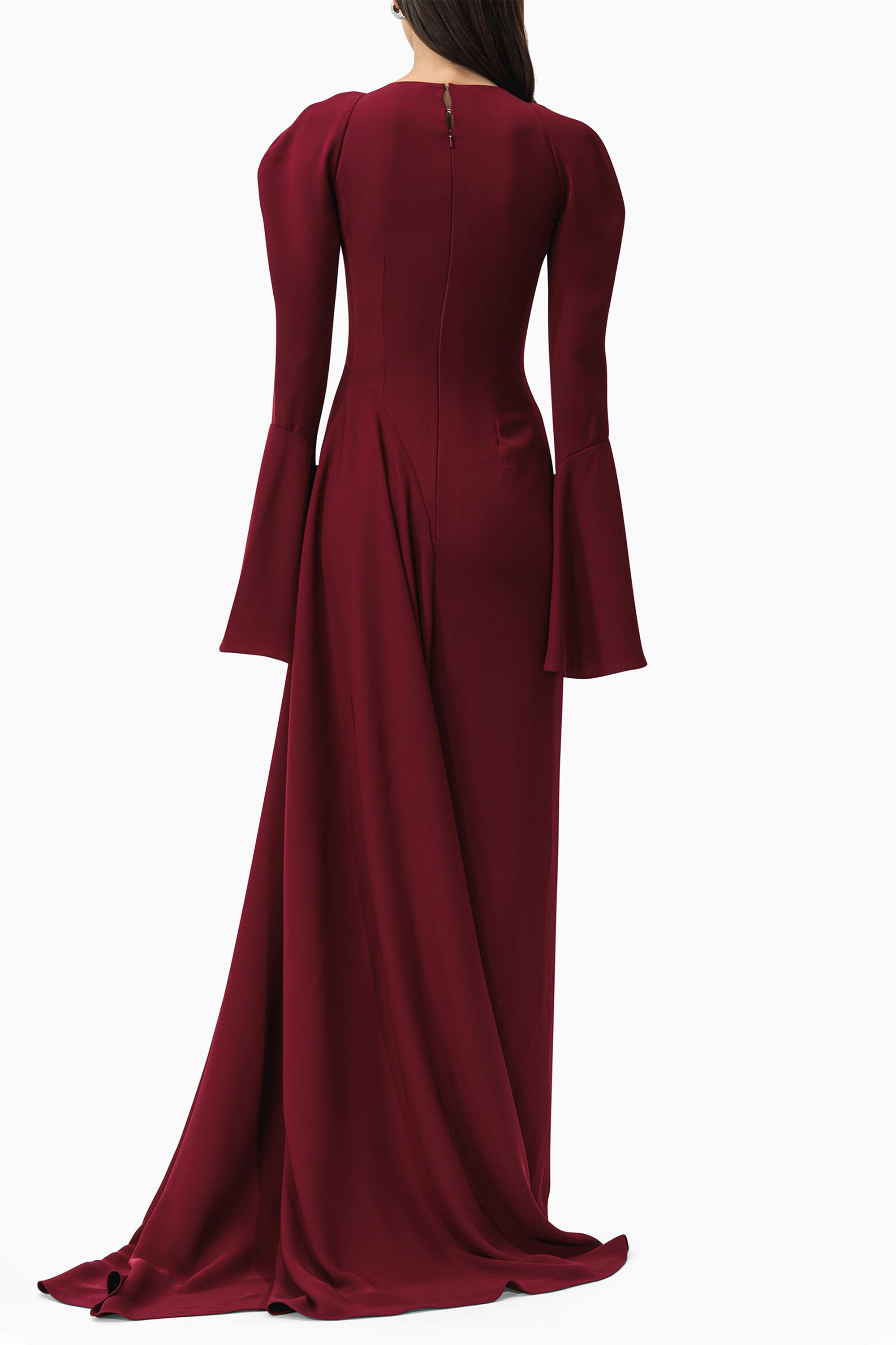 Solid Ruffle Long Sleeve Maxi Dress