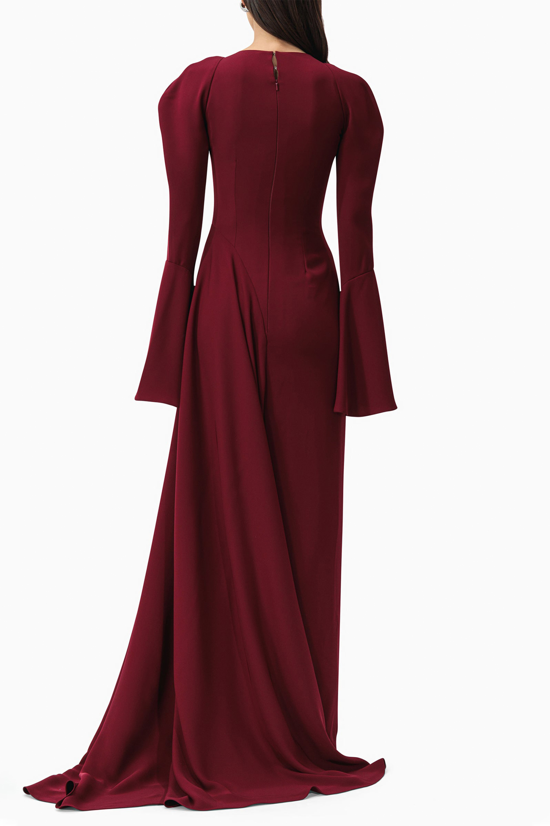 Solid Ruffle Long Sleeve Maxi Dress