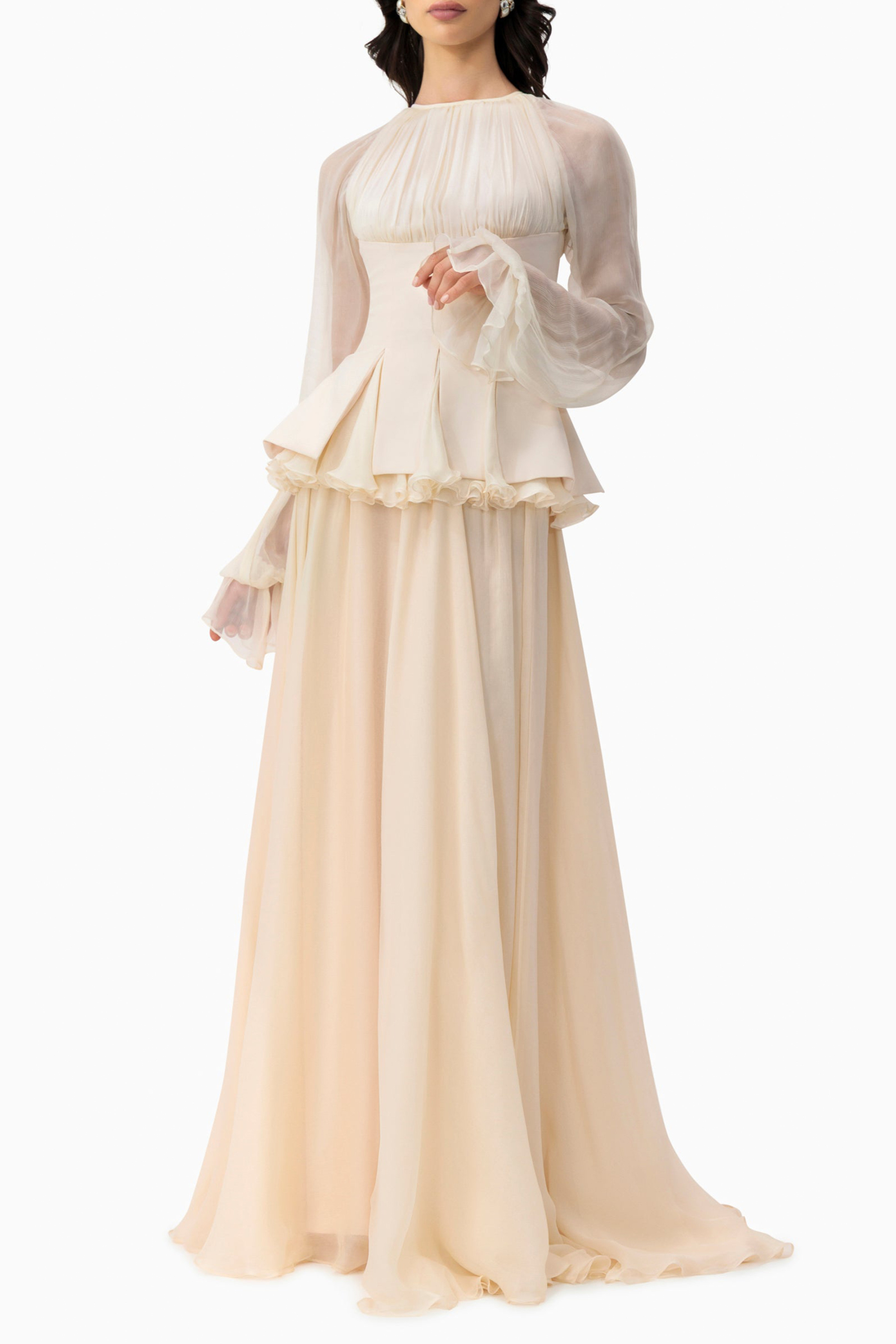 Chiffon Ruched Ruffle Maxi Dress