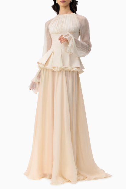 Chiffon Ruched Ruffle Maxi Dress