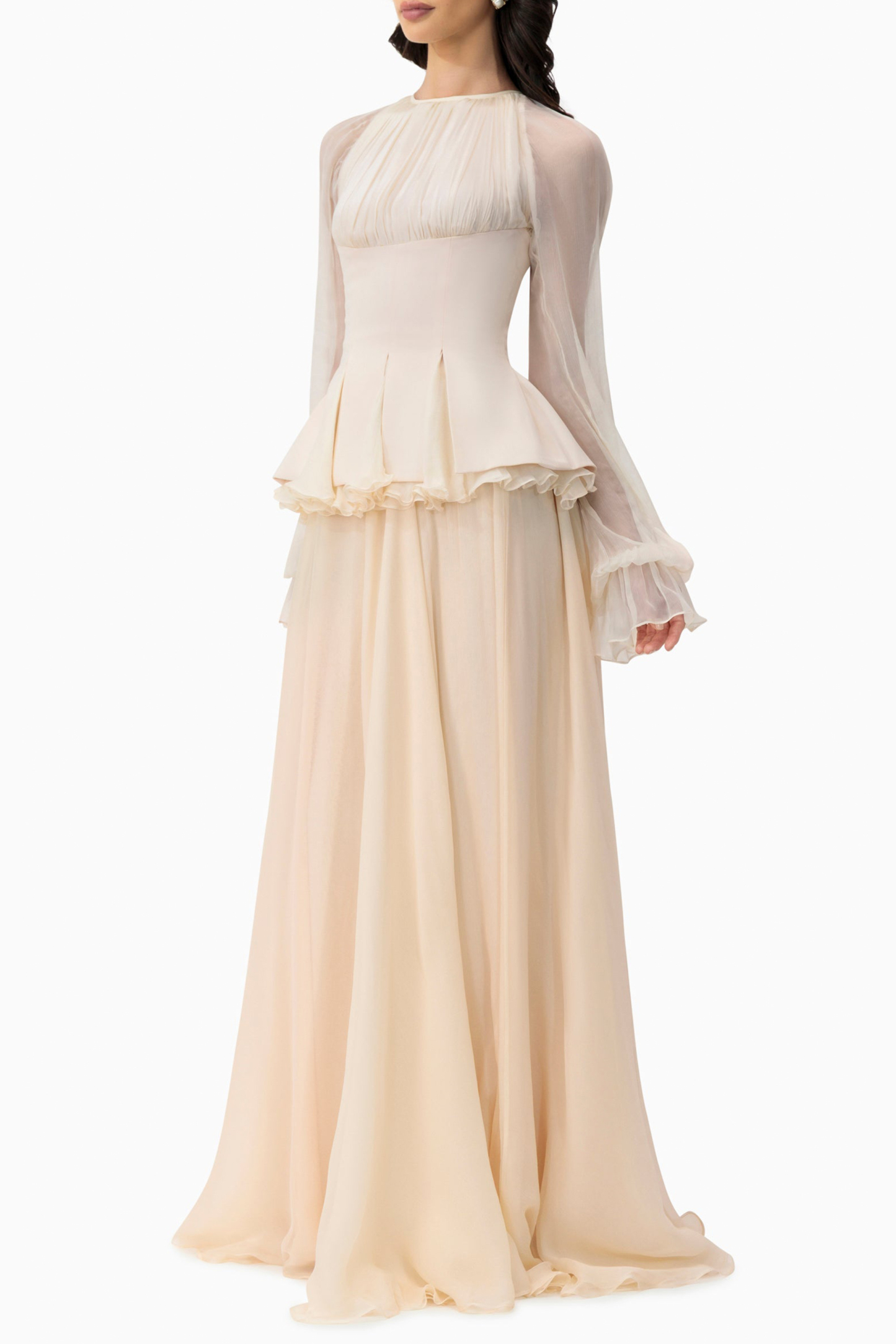 Chiffon Ruched Ruffle Maxi Dress