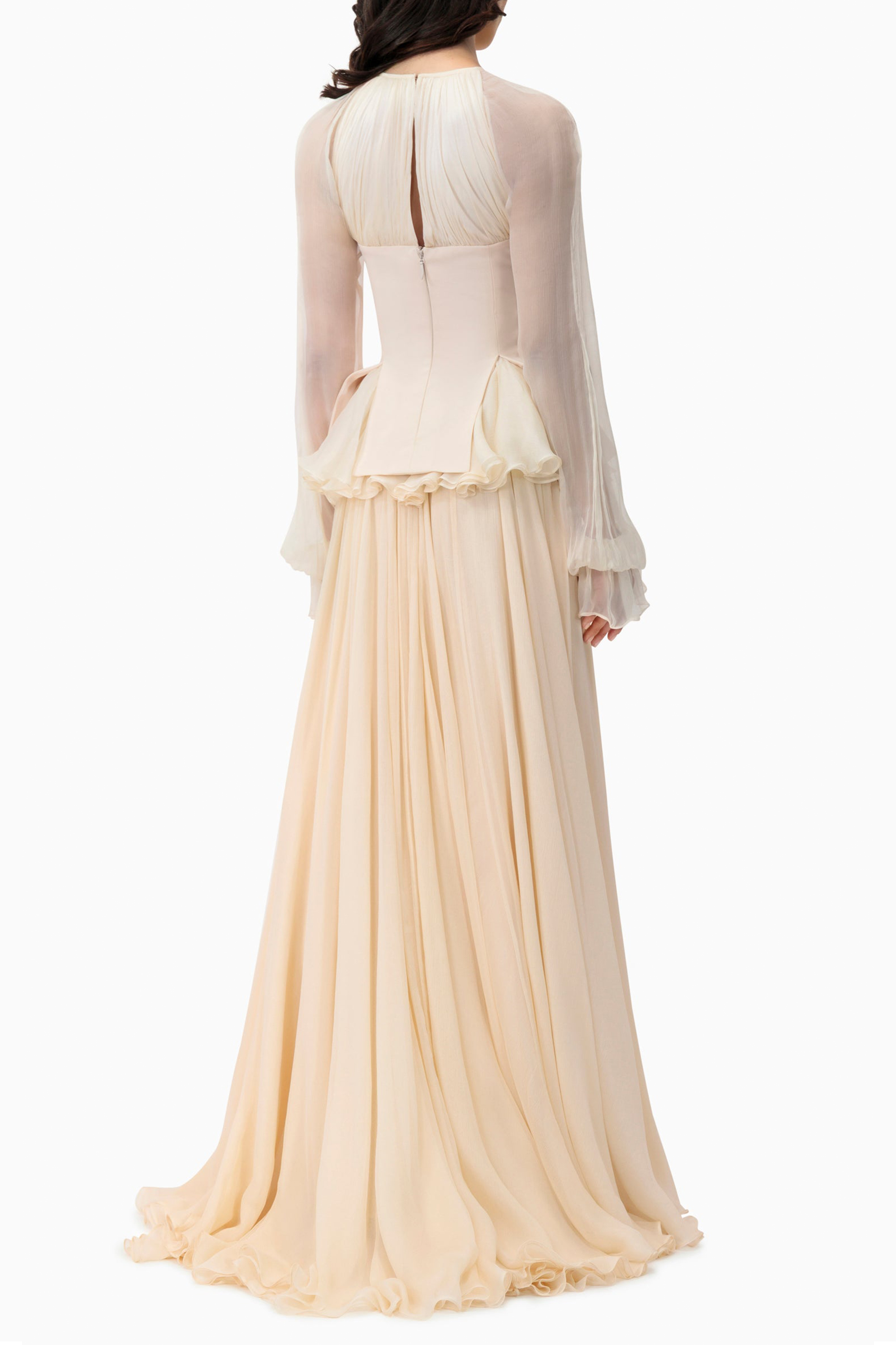 Chiffon Ruched Ruffle Maxi Dress
