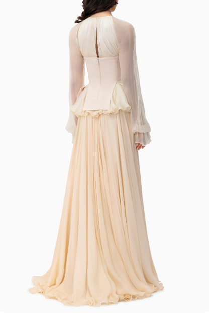 Chiffon Ruched Ruffle Maxi Dress