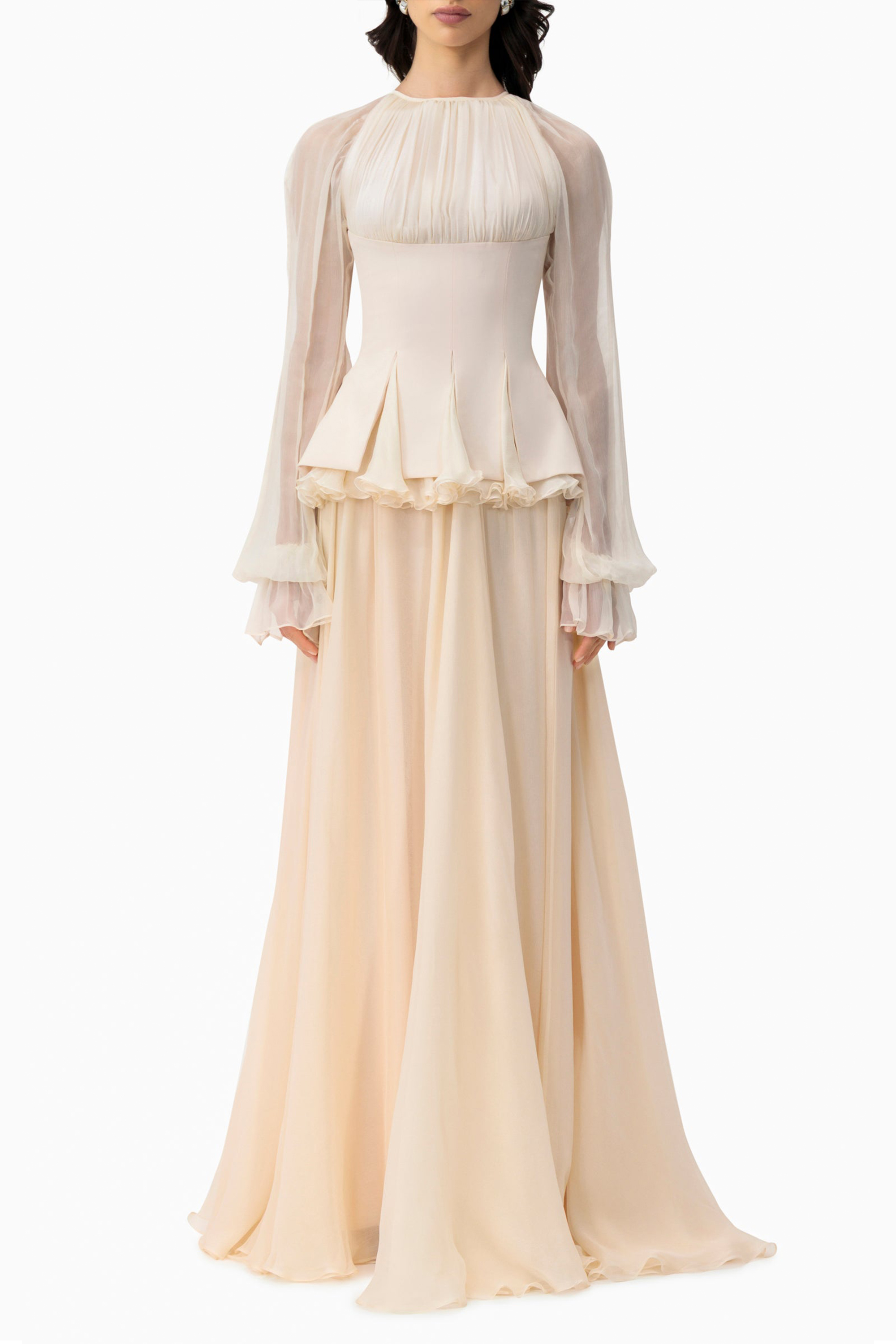 Chiffon Ruched Ruffle Maxi Dress