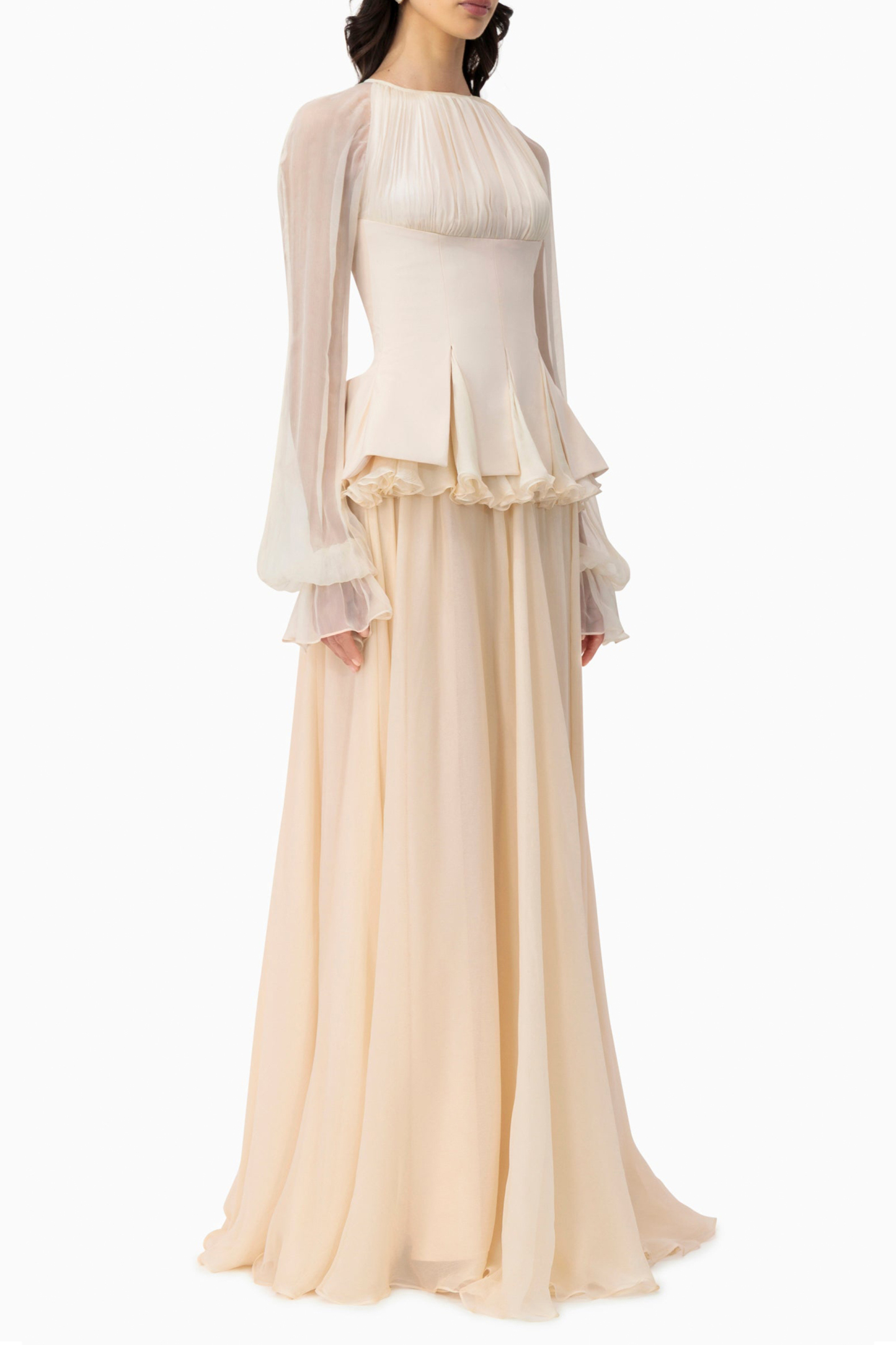 Chiffon Ruched Ruffle Maxi Dress
