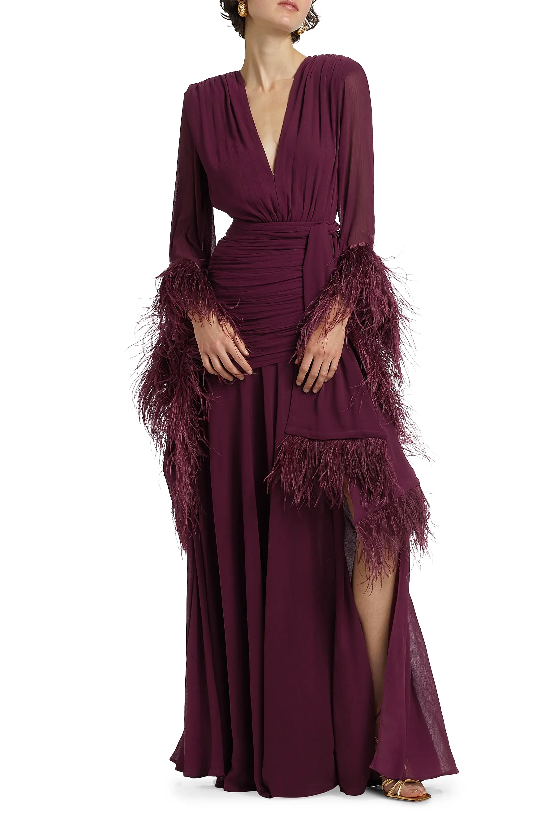 Chiffon Splicing Tassel V-Neck Maxi Dress With Belt