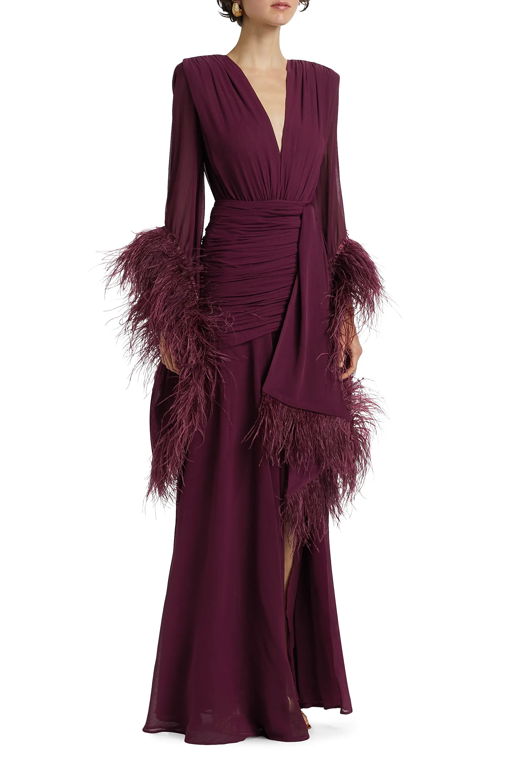 Chiffon Splicing Tassel V-Neck Maxi Dress With Belt