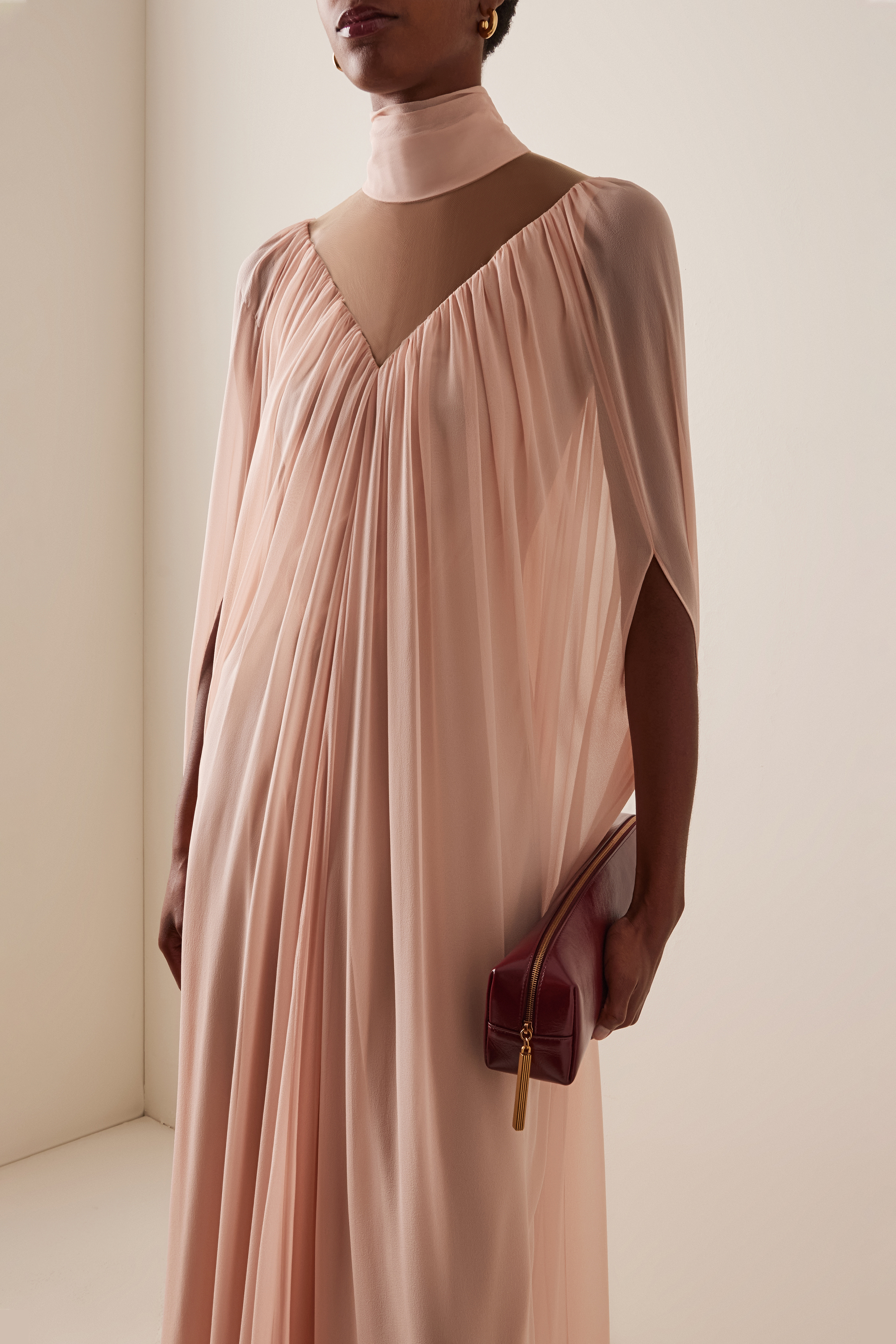Chiffon Ruffle Cape Sleeve Maxi Dress
