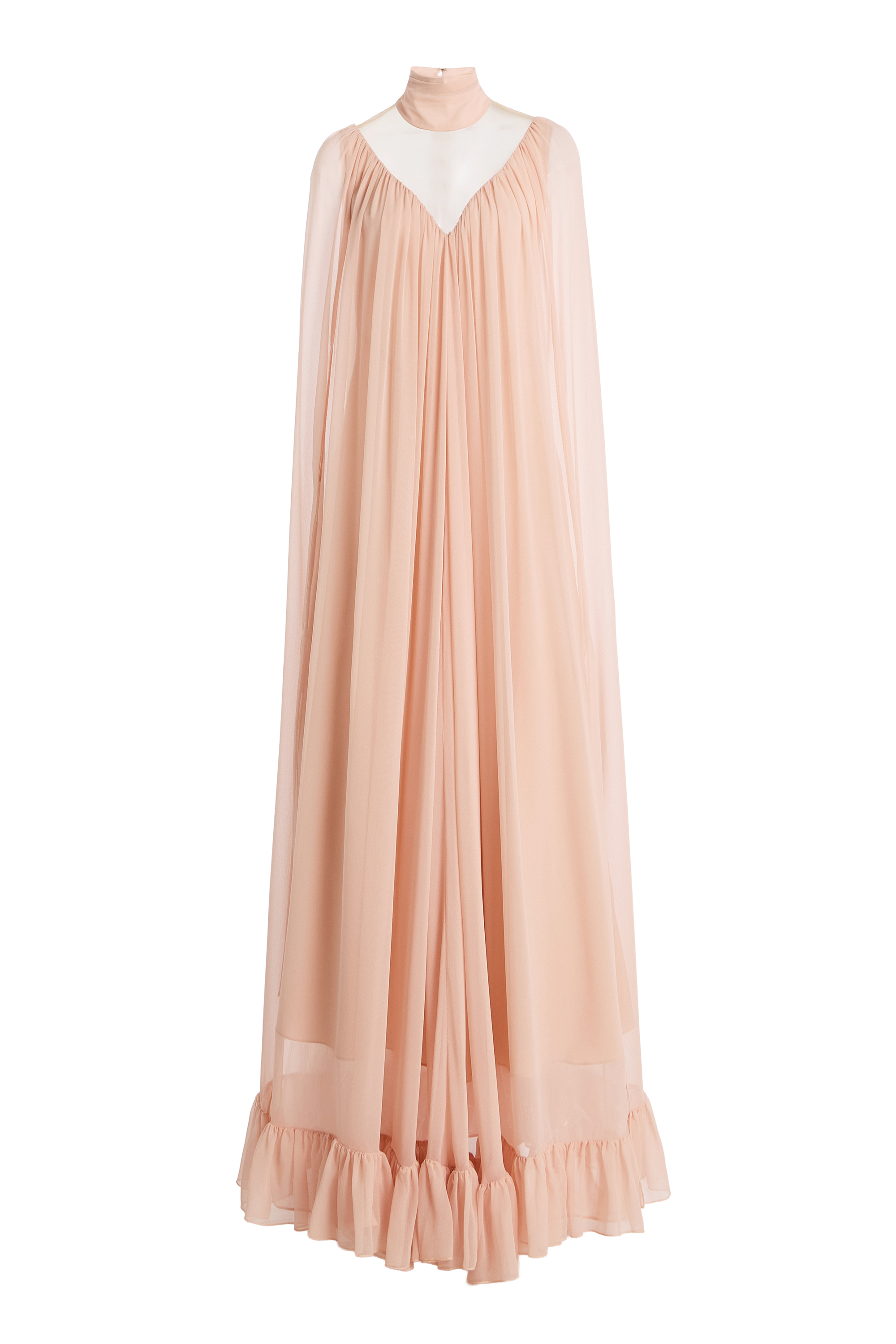 Chiffon Ruffle Cape Sleeve Maxi Dress