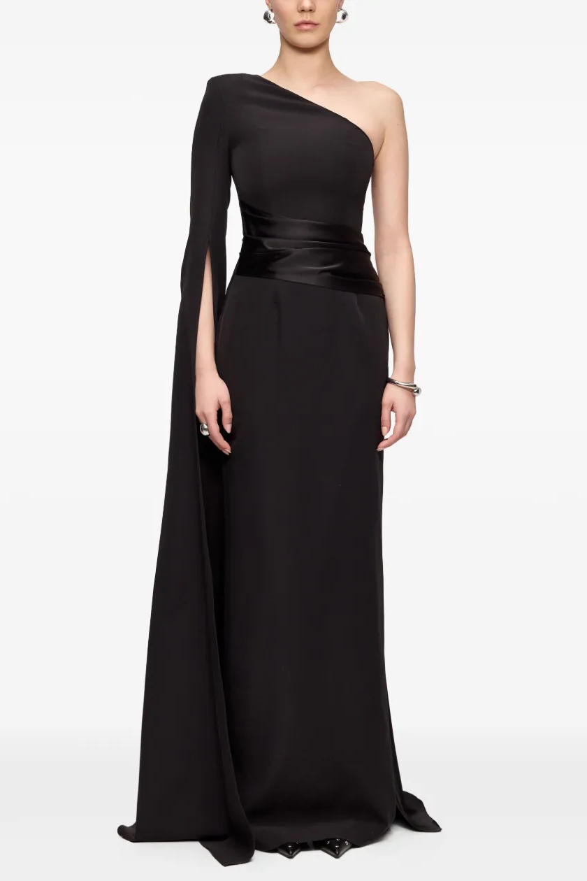 Satin Splicing Asymmetrical Sleeve Maxi Dress