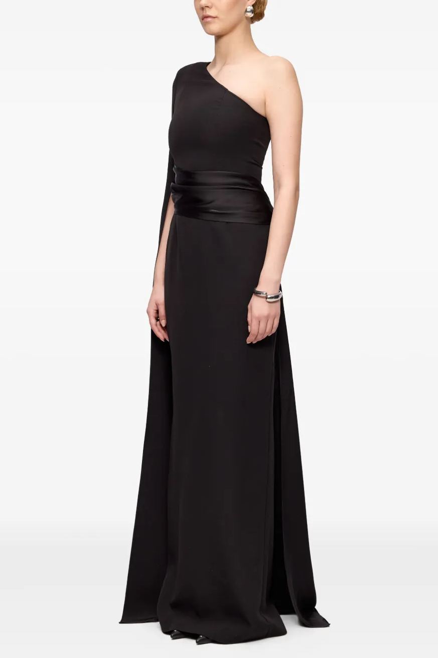 Satin Splicing Asymmetrical Sleeve Maxi Dress