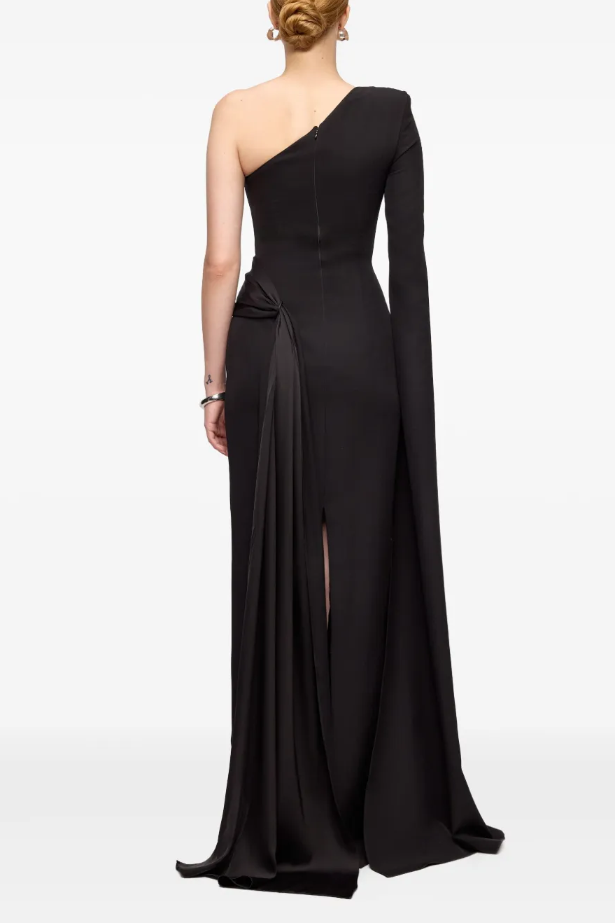 Satin Splicing Asymmetrical Sleeve Maxi Dress