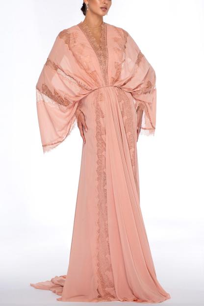 Lace Chiffon Batwing Sleeve Maxi Dress
