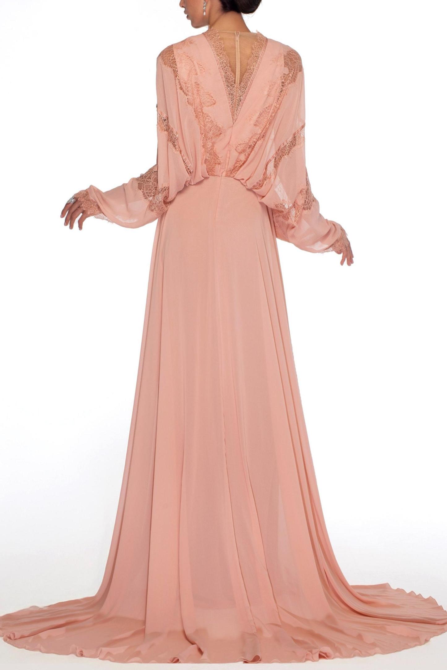 Lace Chiffon Batwing Sleeve Maxi Dress