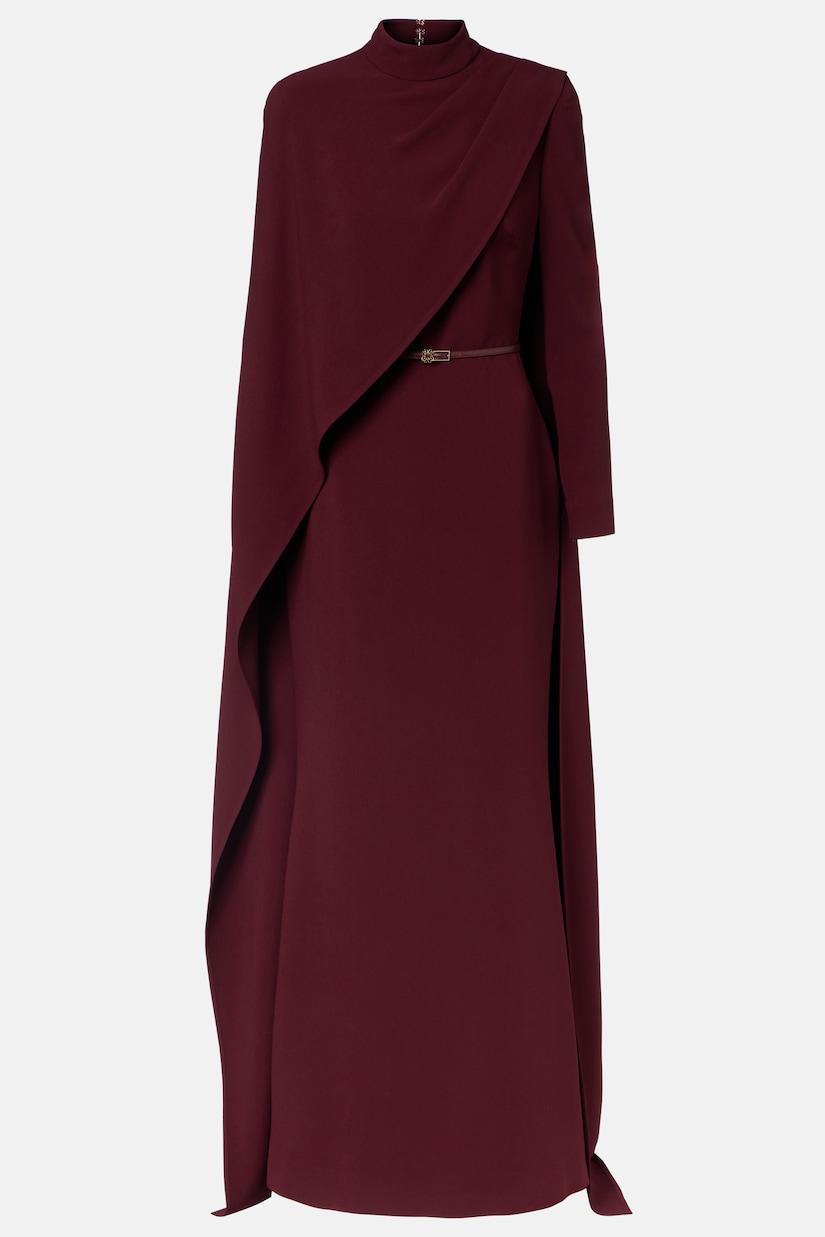Cape Asymmetrical  Ruched Maxi Dress