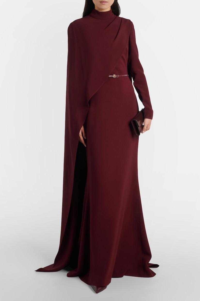 Cape Asymmetrical  Ruched Maxi Dress