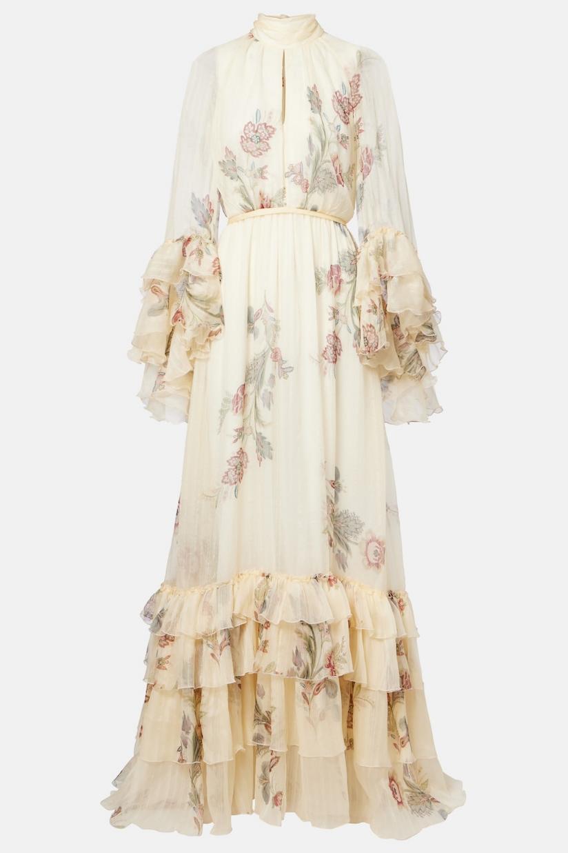 Floral Ruffle Lace-Up Maxi Dress