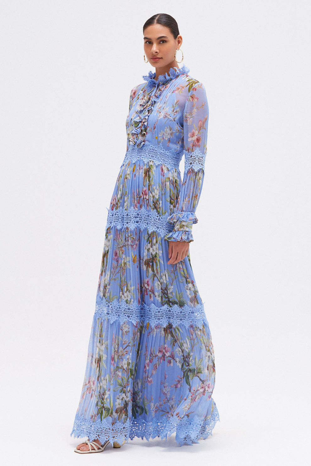 Floral Lace Pleated Maxi Dress